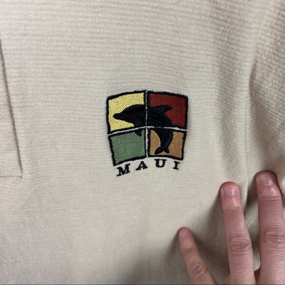 Vintage Tan Beige Short Sleeve Henley Shirt Maui Cotton Size Large Made in USA L - Picture 4 of 8